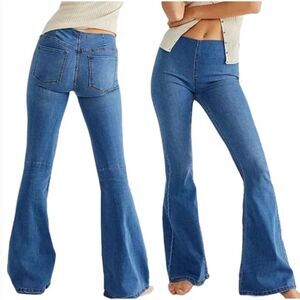 Free People Penny Pull on Flare Jeans Retro Boho Bell Bottoms Size 30 Waist